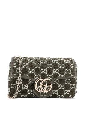 Gucci GG Marmont Bouclé Tweed Mini Flap Shoulder Bag Green Brand New in box